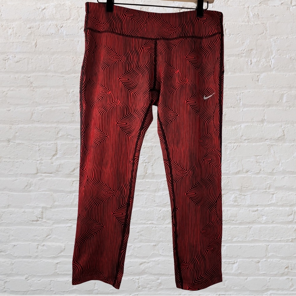 Nike Dri-Fit Zen Epic Running Cropped Leggings Mid-Rise Striped Red Black Size L
